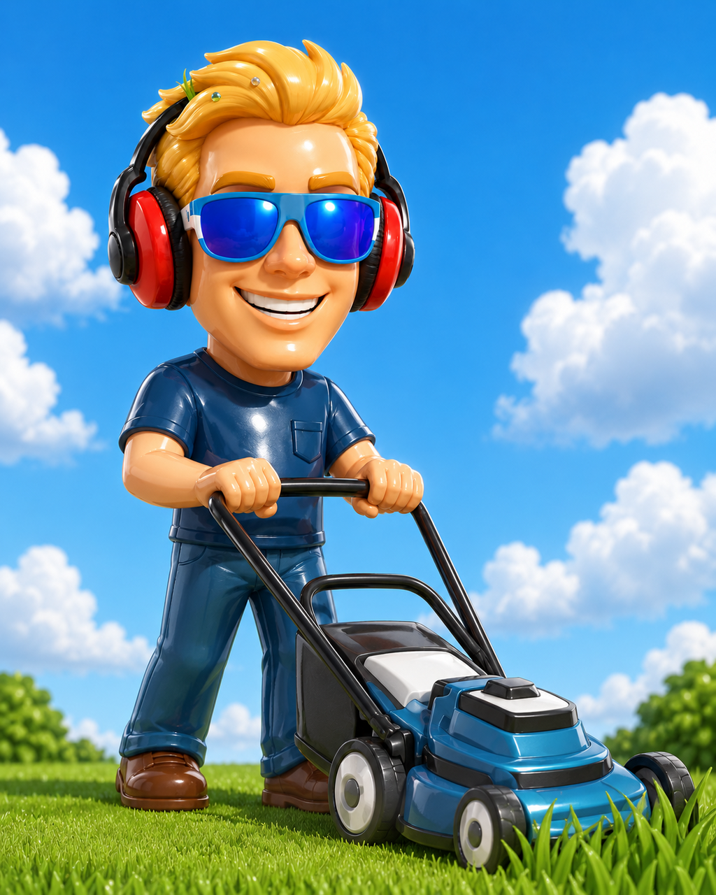Cartoon mower showing lawn mowing service